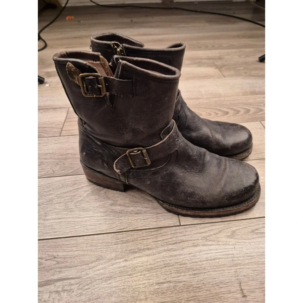Freebird By Steven Distressed Black‎ Leather Engineer Moto Boots Side Zip Men 9